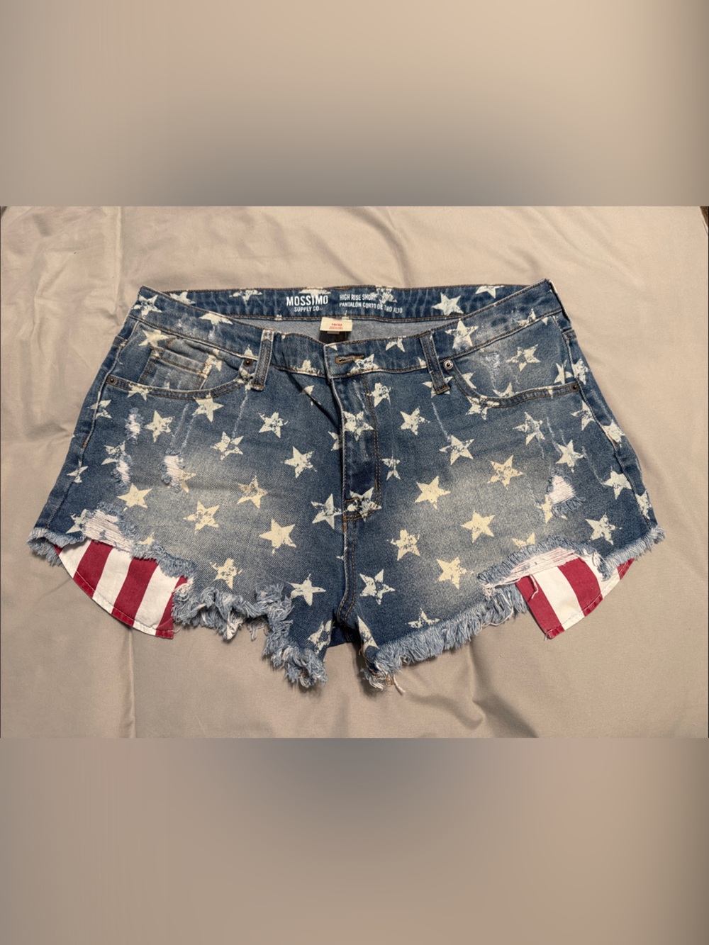 Mossimo Supply Co. Blue Star-Print Denim Shorts with Red & White Pocket Trim